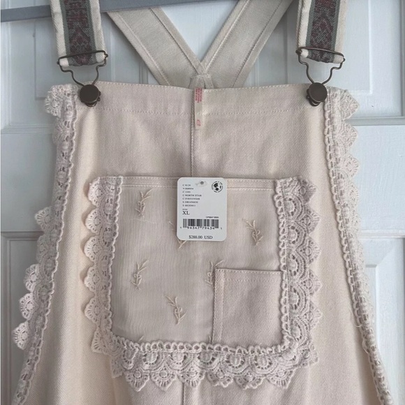 New Free People Trails End Lace Crochet Vintage Overalls Maxi Dress Skirtall XL - Picture 6 of 8
